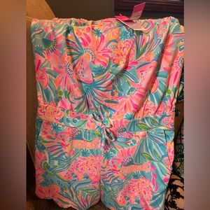 New Lily Pulitzer strapless floral jumper with pockets, size M, still with tags